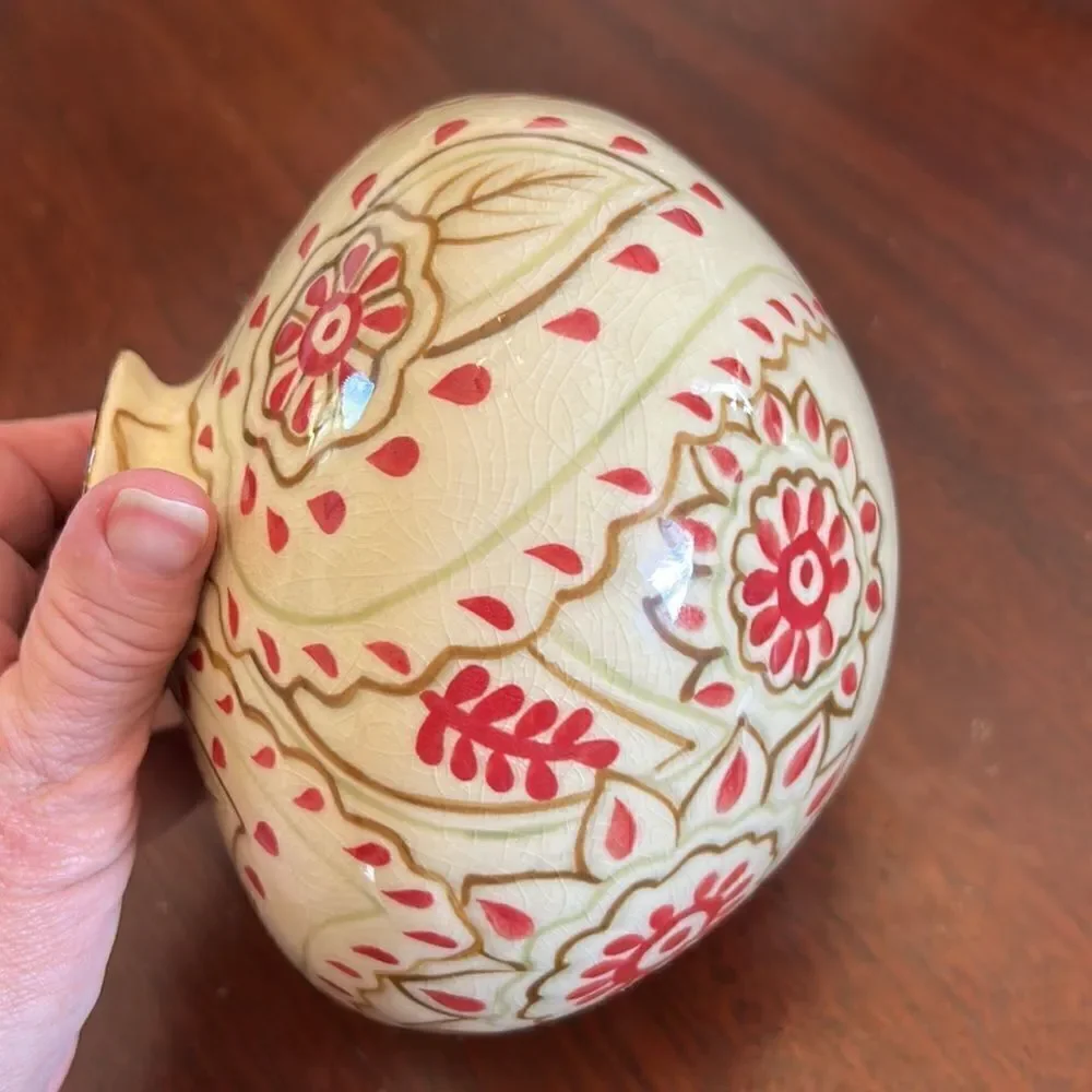 Stoneware hand painted cream burgundy vase